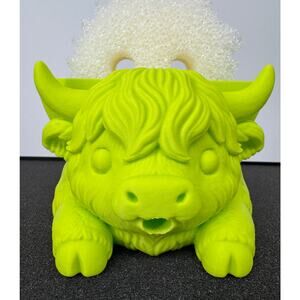 3D Printed Bonnie Highland Cow Scrub Momma Holder Neon Lime Sink Caddy